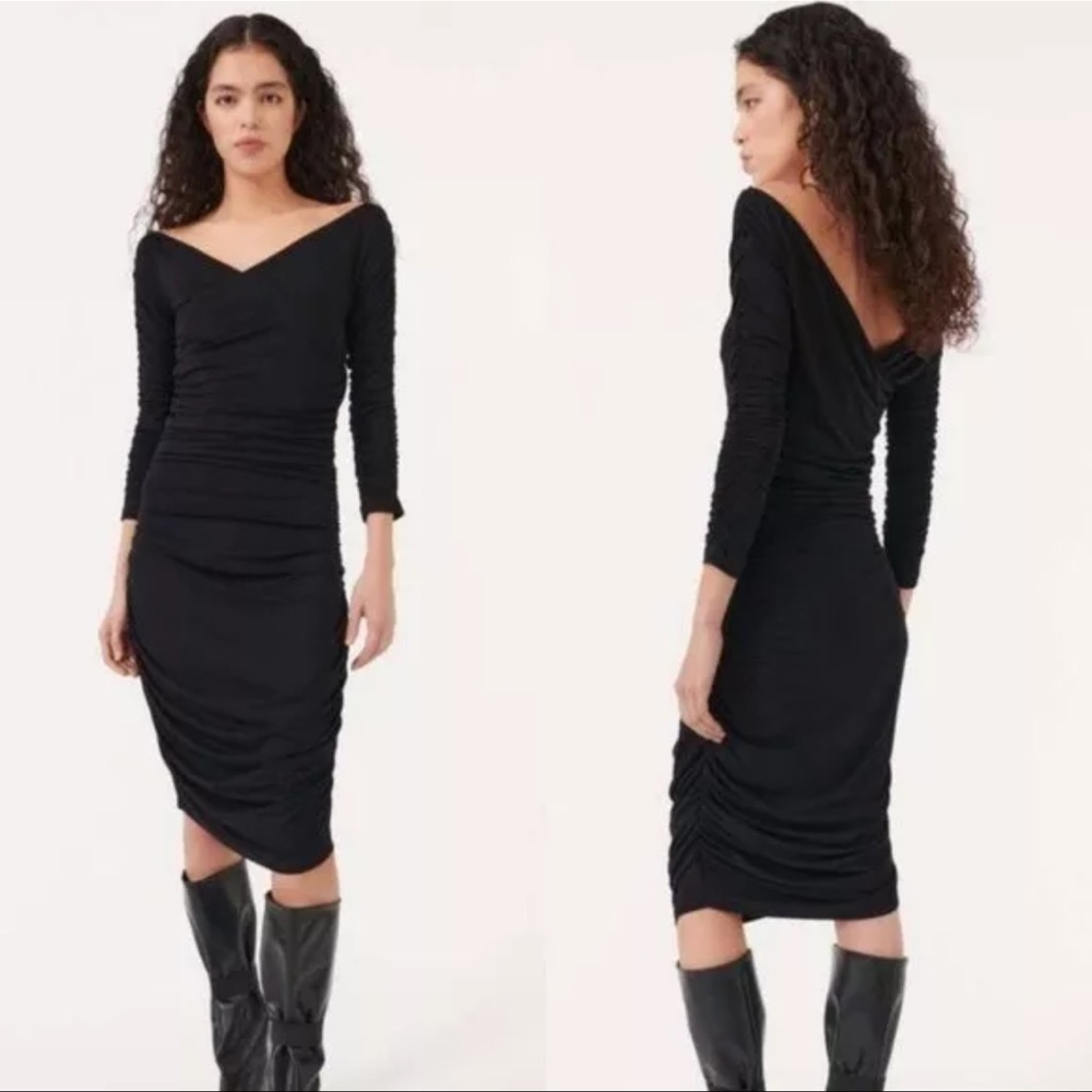 Baum Und Pferdgarten Jelisa Black Off-Shoulder Ruched Dress Size Medium NWOT